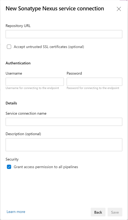Creating a Sonatype Nexus Repository connection